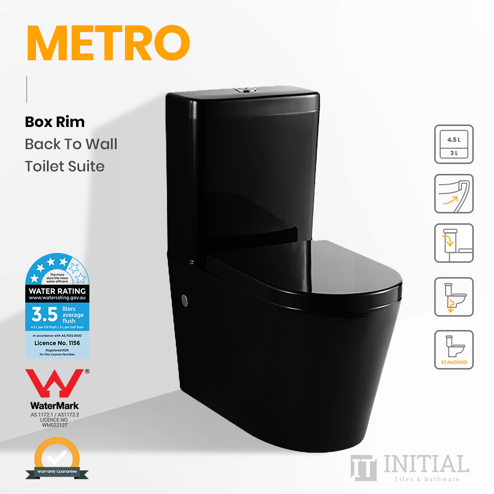 Metro Box Rim Flush Pan Back to Wall Toilet Suite Black 695X390X830 ,