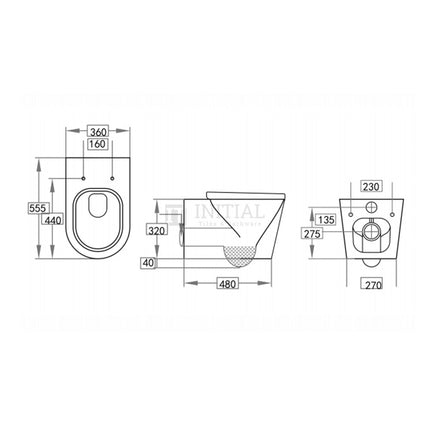 Urbane Box Rim Wall Hung Pan Toilet Ceramic Black 555X360X320 ,