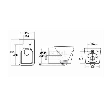 Kubic Box Rim Wall Hung Pan Toilet Ceramic White 550X345X320 ,