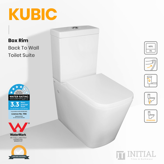 Kubic Box Rim Flush Pan Back to Wall Toilet Suite Ceramic White 665X380X840 ,