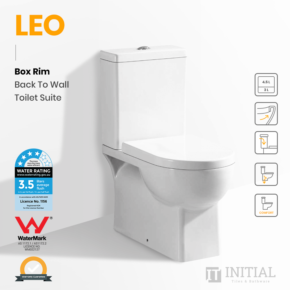 Leo Box Rim Flush Pan Back to Wall Toilet Suite Ceramic White 660X375X840 ,
