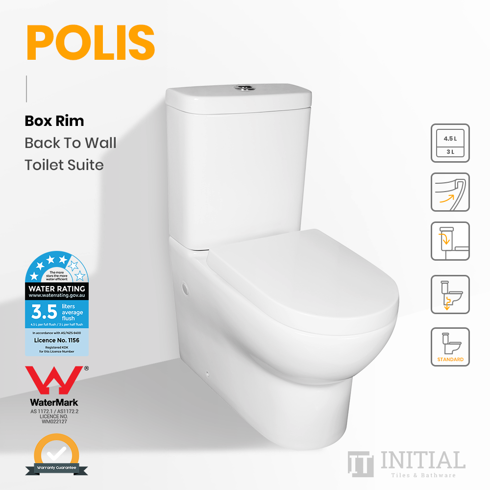 Polis Box Rim Flush Pan Back to Wall Toilet Suite Ceramic White 675X39