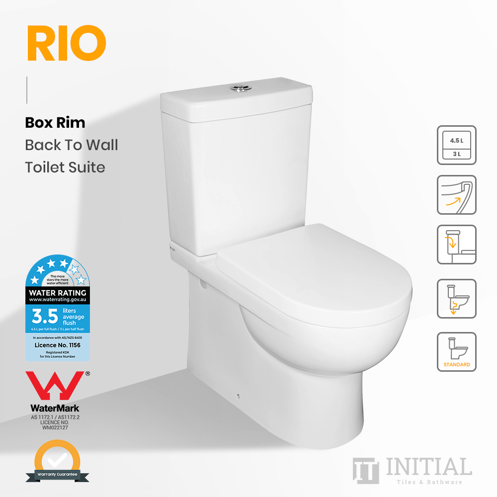 Rio Box Rim Flush Pan Back to Wall Toilet Suite Ceramic White 635X375X ...