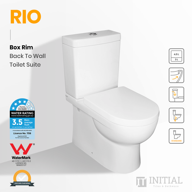 Rio Box Rim Flush Pan Back to Wall Toilet Suite Ceramic White 635X375X805 ,