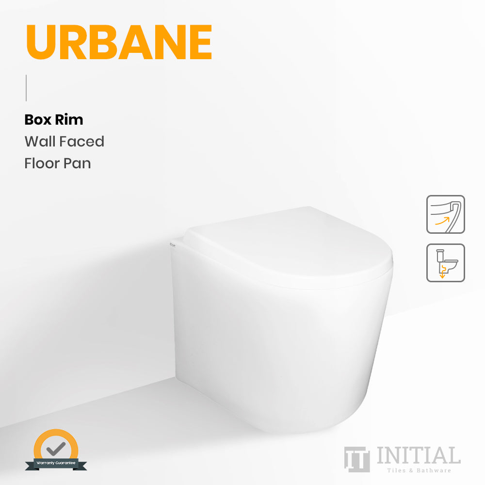 Urbane Box Rim Wall Faced Floor Pan Toilet Ceramic White 590X365X420 ,