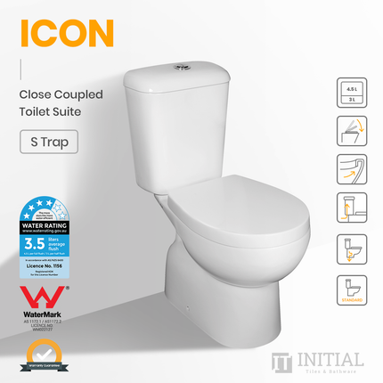 Icon S-Trap Closed Couple Toilet Suite Ceramic White 625X350X805 ,