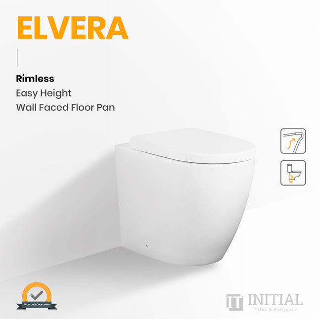 Elvera Rimless Easy Height Wall Faced Floor Pan Toilet Ceramic White 585X360X455 ,