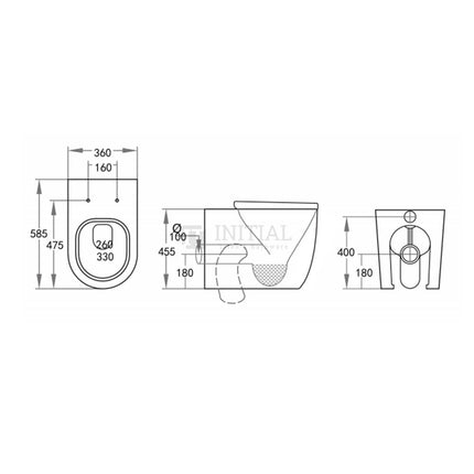 Elvera Rimless Easy Height Wall Faced Floor Pan Toilet Ceramic White 585X360X455 ,