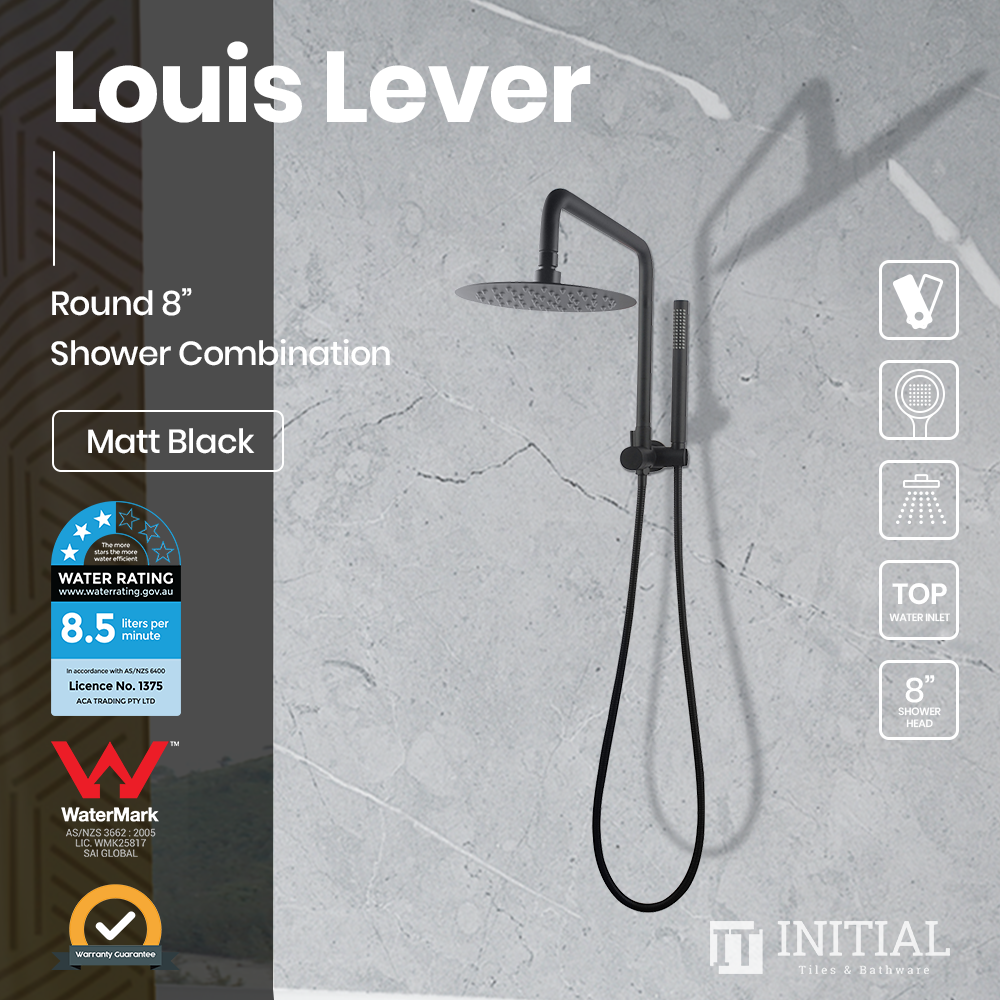 Louis Lever 8'' Round Right Angle Top Inlet Half Shower Combination Matt Black ,
