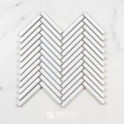 Feature Mosaic Kitkat Avoca Herringbone Gloss White 266X238 ,