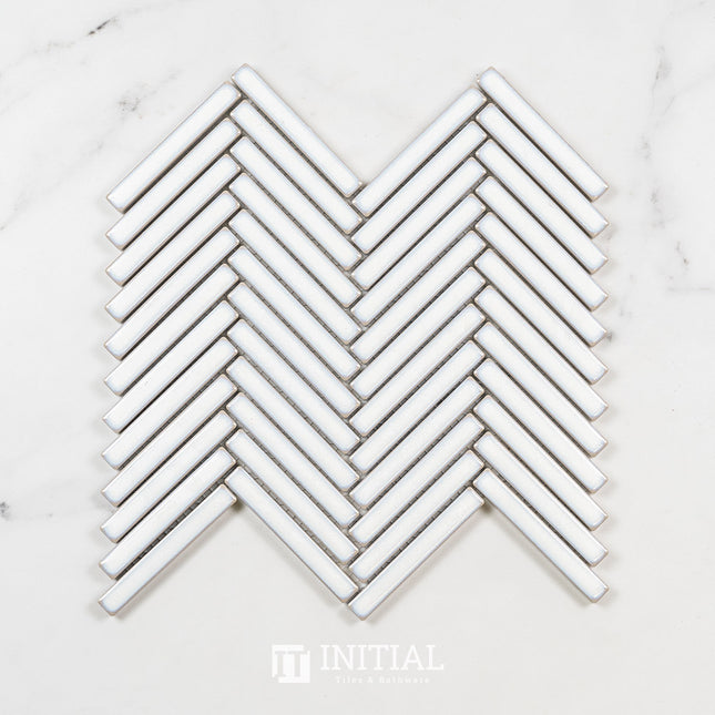 Feature Mosaic Kitkat Avoca Herringbone Gloss White 266X238 ,