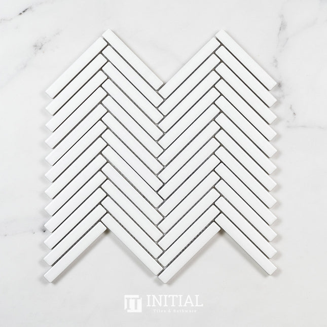 Feature Mosaic Kitkat Avoca Herringbone Matt White 266X238 ,