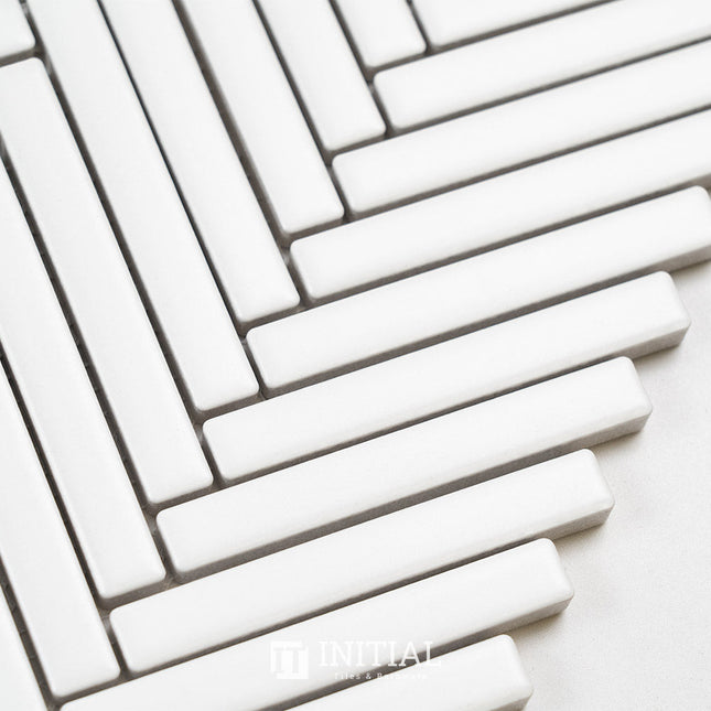 Feature Mosaic Kitkat Avoca Herringbone Matt White 266X238 ,