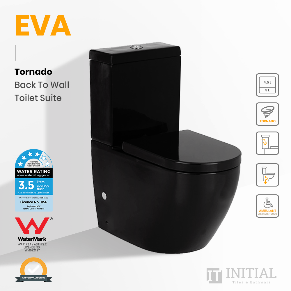 Elvera Tornado Ambulant Back to Wall Toilet Suite Gloss Black 650X385X870 ,