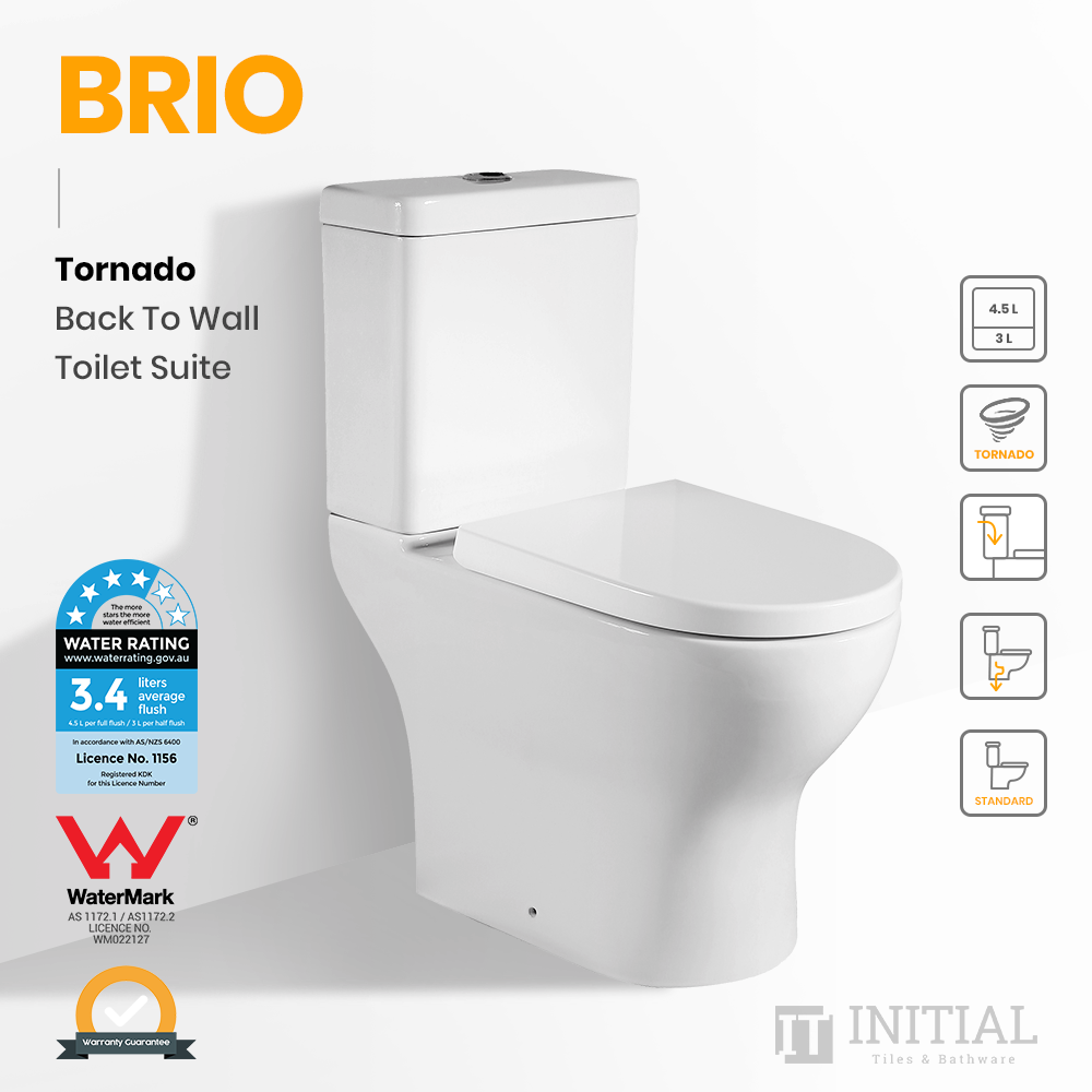 Brio Tornado Back to Wall Toilet Suite Ceramic White 665X375X830 ,