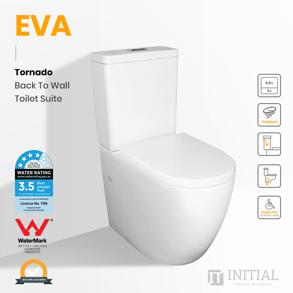 Elvera Tornado Ambulant Back to Wall Toilet Suite Ceramic White 660X390X885 ,