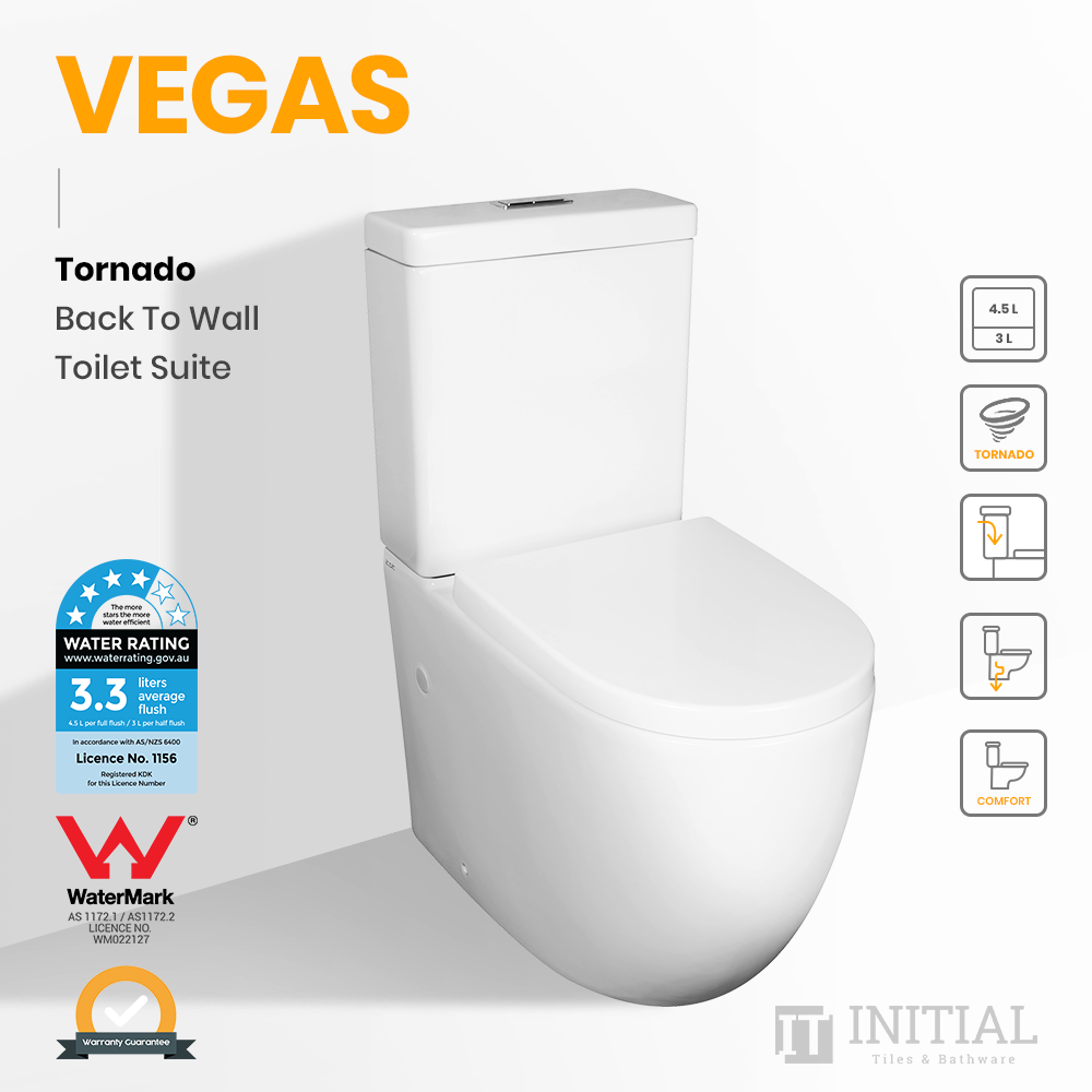 Vegas Tornado Back to Wall Toilet Suite Ceramic White 630X380X835 ,