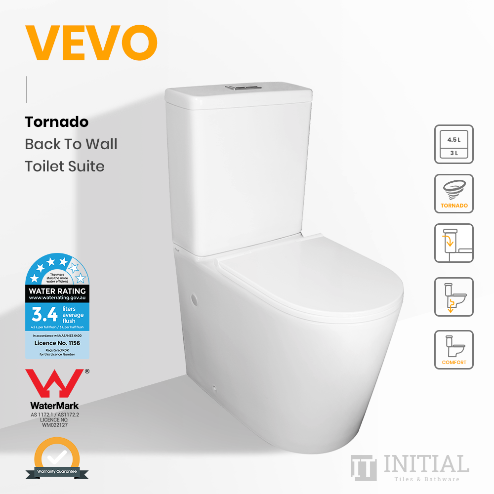 Vevo Tornado Back to Wall Toilet Suite Ceramic White 655X360X865 ,
