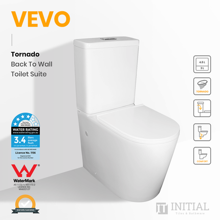 Vevo Tornado Back to Wall Toilet Suite Ceramic White 655X360X865 ,