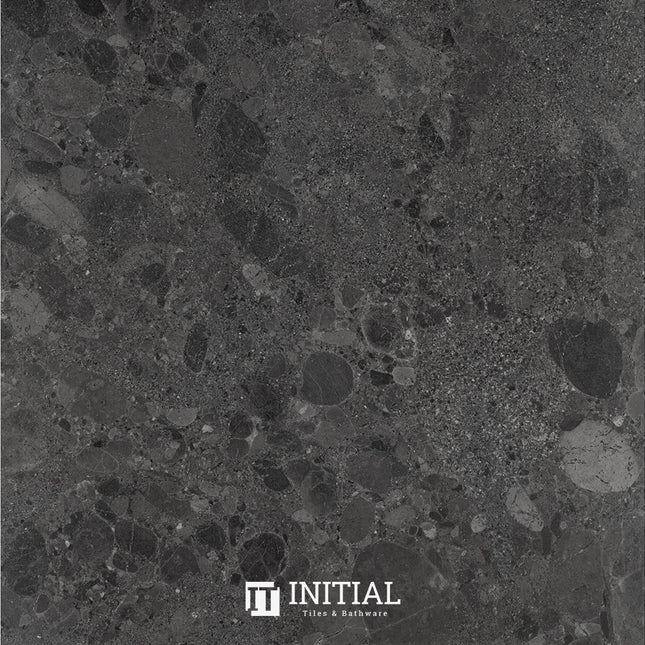 Terrazzo Look Bathroom Floor Tile Black Matt 600X600 ,