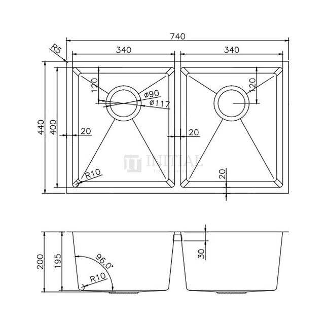 Square Stainless Steel Kitchen & Laundry Sink 740X440X200 ,