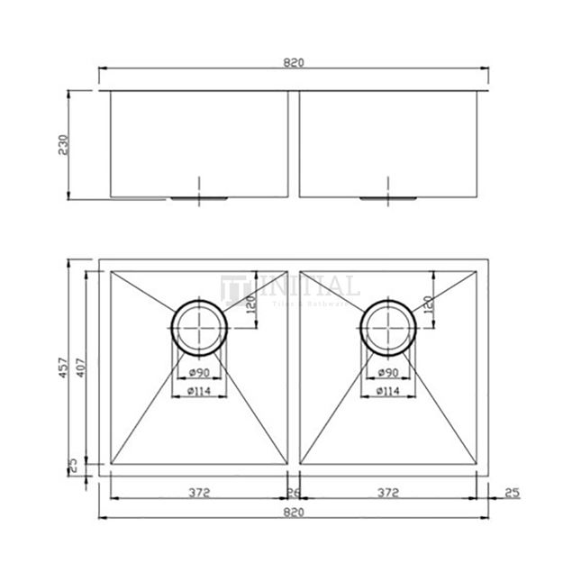 Square Stainless Steel Kitchen & Laundry Sink 820X457X230 ,