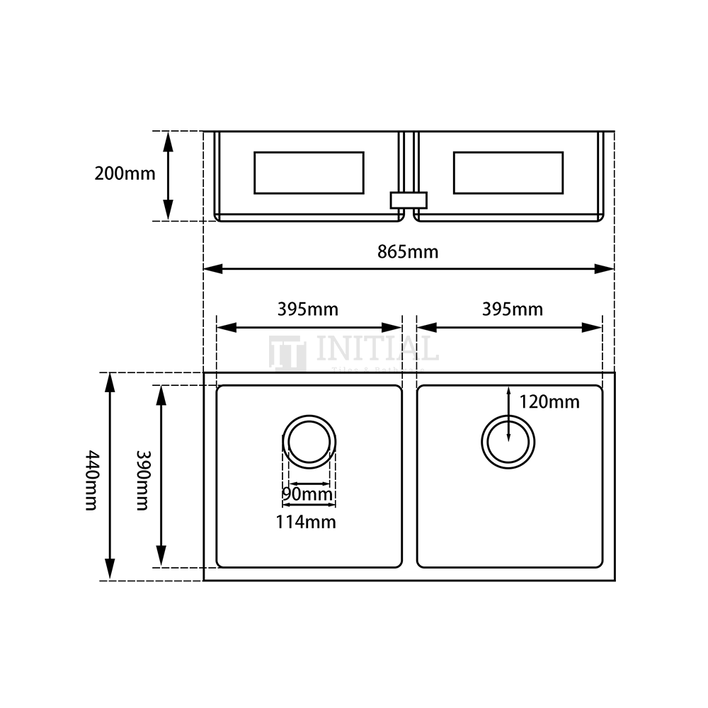 Square Stainless Steel Kitchen & Laundry Sink 865X440X200 ,