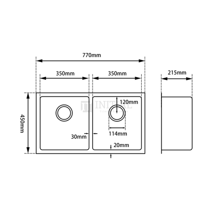 Square Stainless Steel Kitchen & Laundry Sink 770X450X215 ,