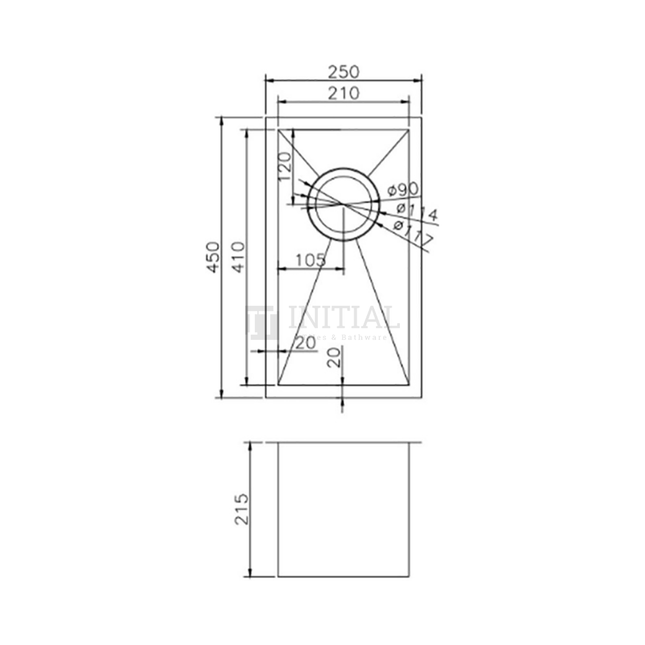 Square Stainless Steel Kitchen & Laundry Sink 250X450X215 ,