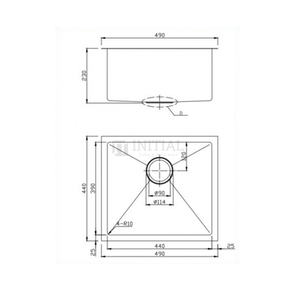 Square Stainless Steel Kitchen & Laundry Sink 490X440X230 ,