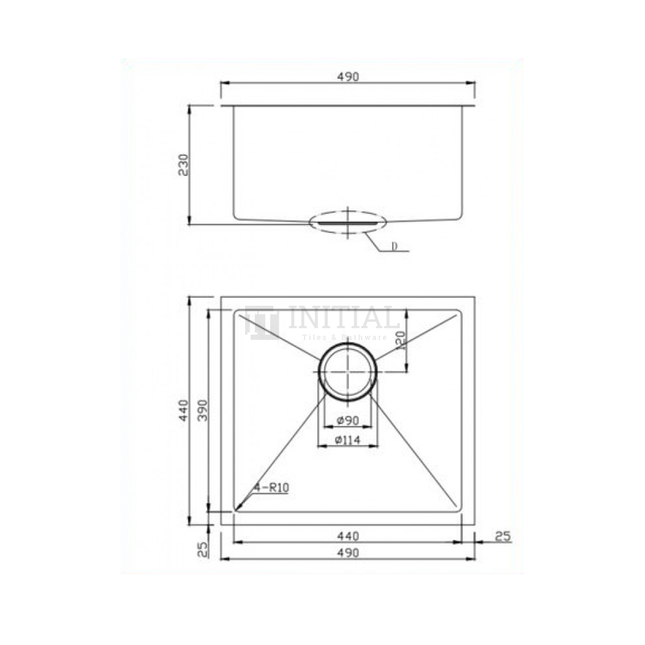 Square Stainless Steel Kitchen & Laundry Sink 490X440X230 ,