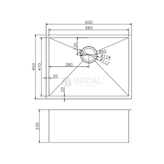 Square Stainless Steel Kitchen & Laundry Sink 600X450X230 ,