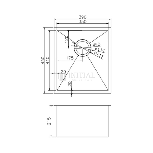 Square Stainless Steel Kitchen & Laundry Sink 390X450X215 ,