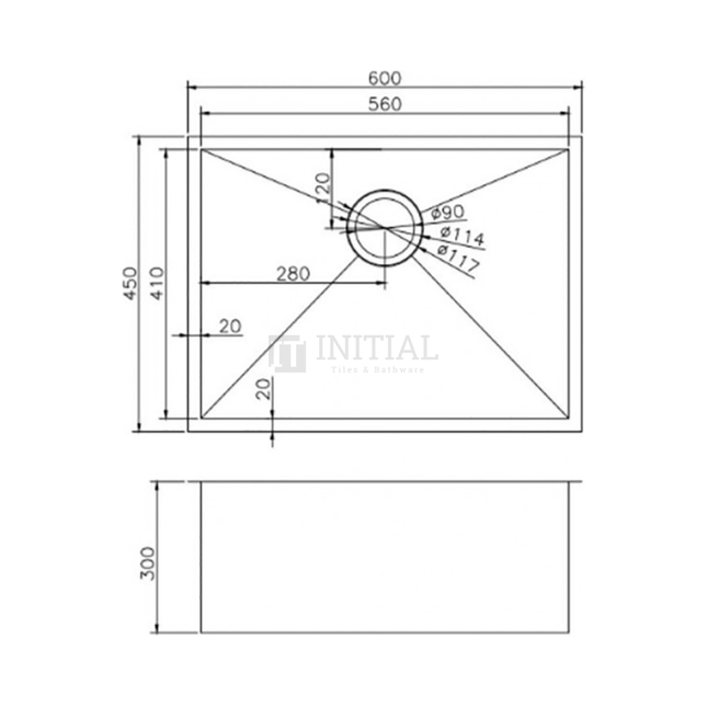 Square Stainless Steel Kitchen & Laundry Sink 600X450X300 ,