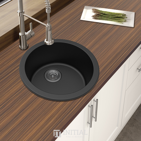 Round Granite Quartz Stone Kitchen & Laundry Sink Black 460X460X190 ,