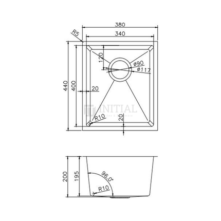 Square Stainless Steel Kitchen & Laundry Sink 380X440X200 ,