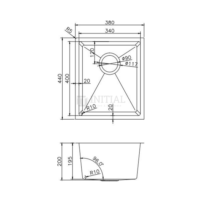 Square Stainless Steel Kitchen & Laundry Sink 380X440X200 ,