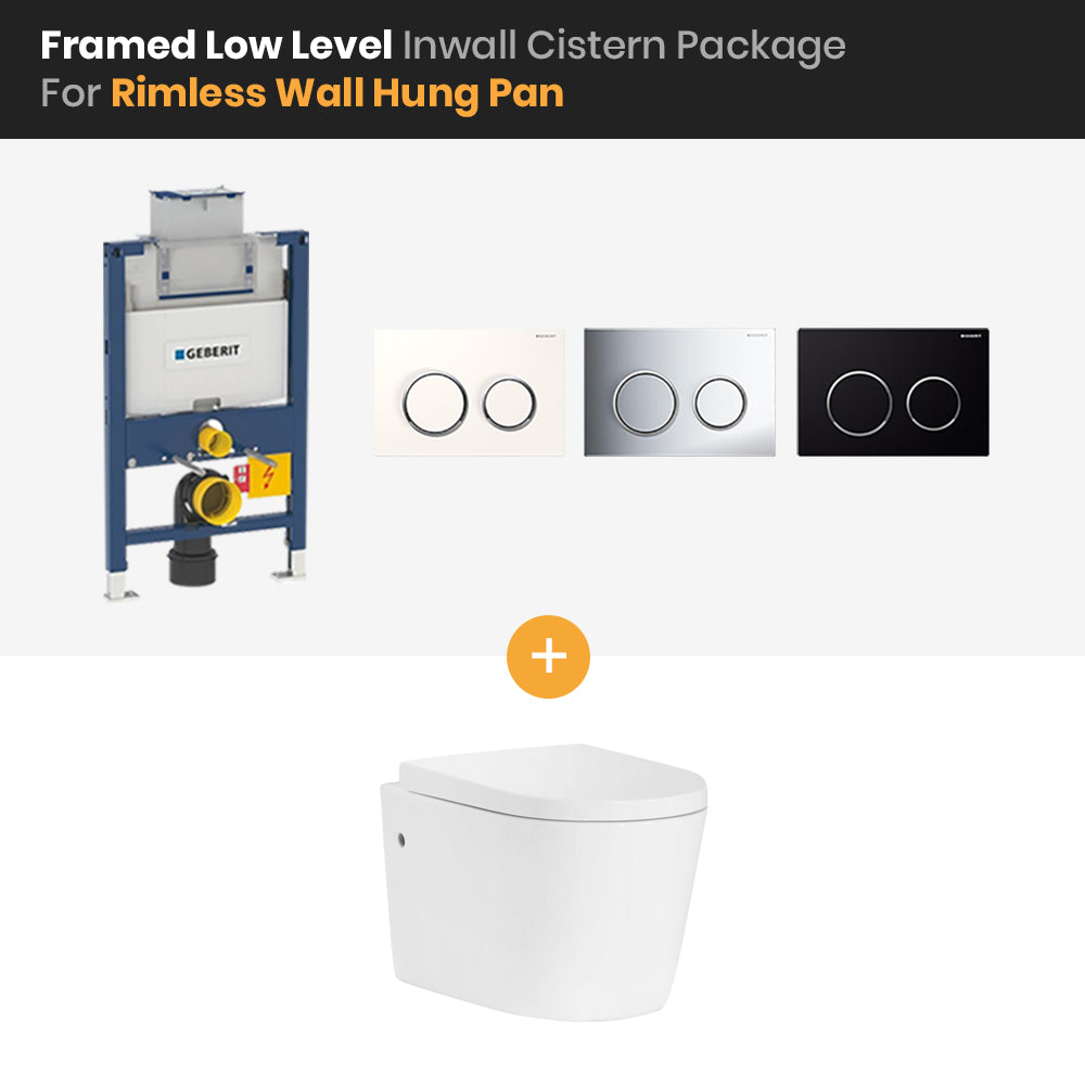 Geberit Kappa Framed Low Level In Wall Cistern Rimless Wall Hung Pan Toilet ,