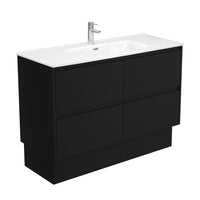 Fienza Amato Satin Black 1200 Cabinet on Kickboard, Solid Panels, Bevelled Edge , With Moulded Basin-Top - Joli Ceramic Satin Black Panels