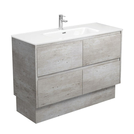 Fienza Amato Industrial 1200 Cabinet on Kickboard, Solid Panels, Bevelled Edge , With Moulded Basin-Top - Joli Ceramic Industrial Panels