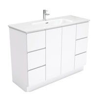 Fienza Fingerpull Gloss White 1200 Cabinet on Kickboard, Solid Doors , With Moulded Basin-Top - Joli Ceramic