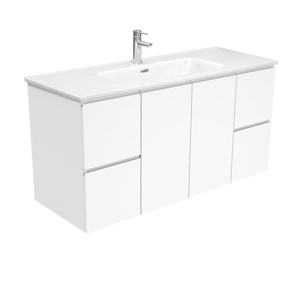 Fienza Fingerpull Gloss White 1200 Wall Hung Cabinet, Solid Doors , With Moulded Basin-Top - Joli Ceramic