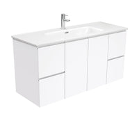 Fienza Fingerpull Gloss White 1200 Wall Hung Cabinet, Solid Doors , With Moulded Basin-Top - Joli Ceramic