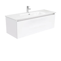 Fienza Manu Gloss White 1200 Wall Hung Cabinet, 1 Solid Drawer, 4 Internal Drawers , With Moulded Basin-Top - Joli Ceramic