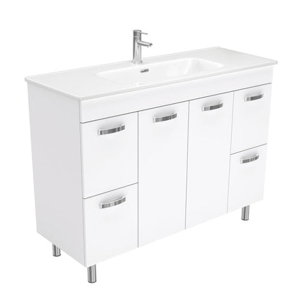 Fienza UniCab 1200 Gloss White Cabinet on Legs, Solid Doors , With Moulded Basin-Top - Joli Ceramic