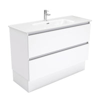 Fienza Quest Gloss White 1200 Cabinet on Kickboard, 2 Solid Drawers , With Moulded Basin-Top - Joli Ceramic