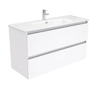 Fienza Quest Gloss White 1200 Wall Hung Cabinet, 2 Solid Drawers , With Moulded Basin-Top - Joli Ceramic