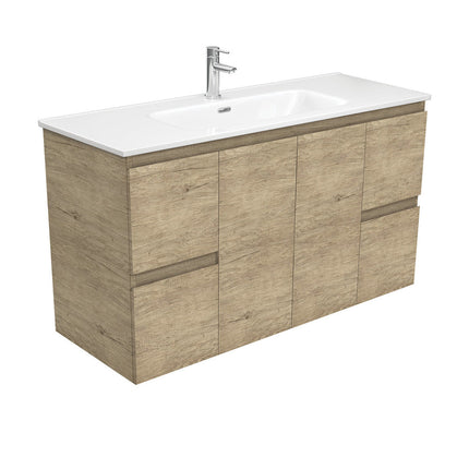 Fienza Edge Scandi Oak 1200 Wall Hung Cabinet, Solid Doors, Bevelled Edge , With Moulded Basin-Top - Joli Ceramic