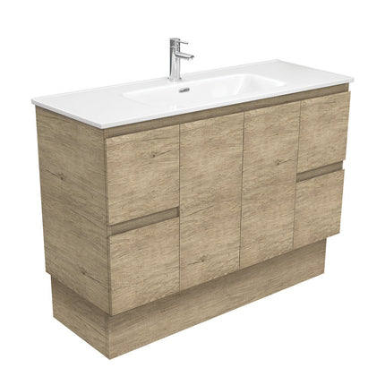 Fienza Edge Scandi Oak 1200 Cabinet on Kickboard, Solid Doors, Bevelled Edge , With Moulded Basin-Top - Joli Ceramic
