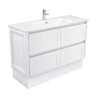 Fienza Hampton Satin White 1200 Cabinet on Kickboard, 2 Solid Drawers , With Moulded Basin-Top - Joli Ceramic
